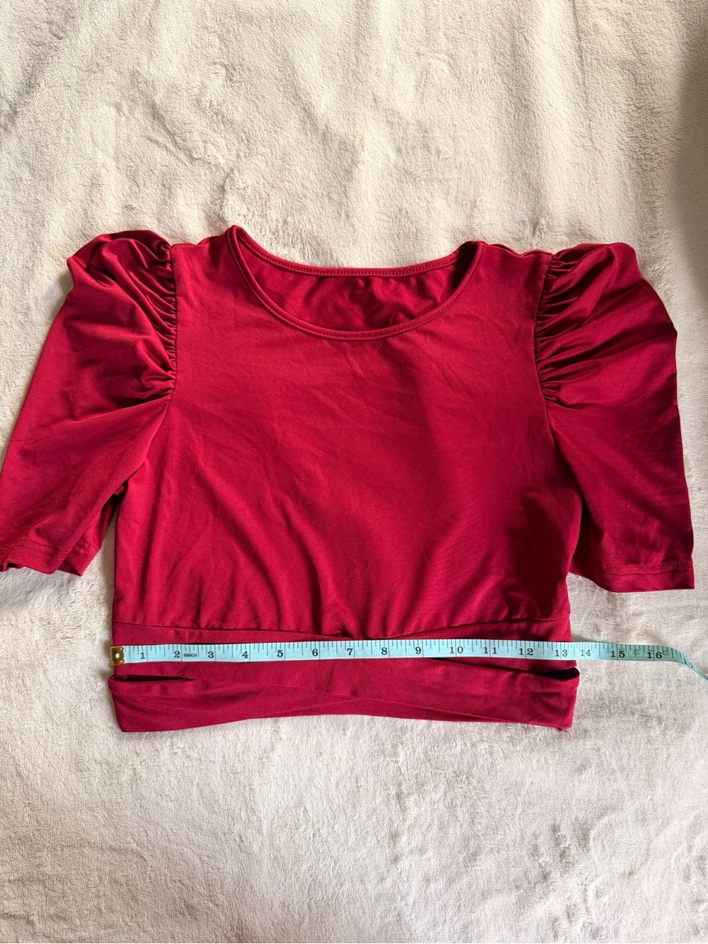Red Puff Sleeve Crop Top w/criss cross bottom
